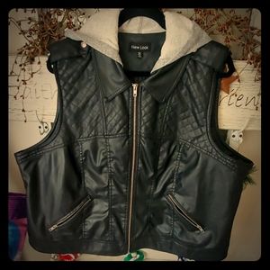 Pleather vest with hood